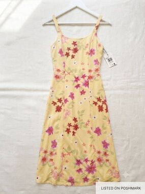 NWT Billabong 90s Calling Yellow Floral Midi Slip Dress Size Medium